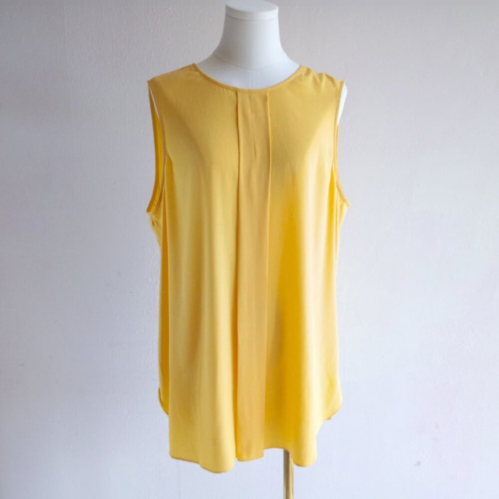 White House Black Market Yellow Sleeveless Blouse XL Flowy Minimalist Top